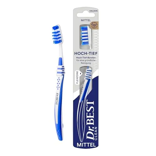 Dr.Best Best Hoch-Tief Zahnbürste, Mittel, für eine gründliche Reinigung zwischen den Zähnen mit geschwungenem Bürstenprofil 1 Stück (1er Pack)