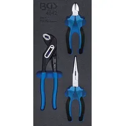 BGS Werkstattwageneinlage 1/3: Zangen-Satz | 3-tlg. für Profis - Zangen-Satz aus hochwertigem Chrom-Vanadium-Stahl, verchromt und matt, ideal für präzise Arbeiten in Werkstätten und Hobbyräumen.