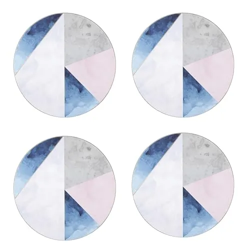 Creative Tops Geometric Palette Bedruckte, runde Getränkeuntersetzer mit Korkrückseite, 12 cm – Blau/Grau (4er-Set)