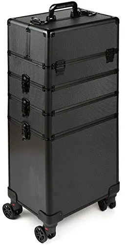 SEVICO Kosmetikkoffer professioneller Make-up Koffer mit drehbaren Universalrollen Schminkkoffer Make-up Aufbewahrung Organizer für die Reise abschließbare Box Koffer mit Tragebox Schwarz V7
