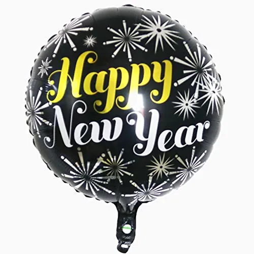 Happy New Year Folienballon 45 cm - Ballon/Luftballon Dekoraktion für Neujahr Partydeko mit Schriftzug Party Deko Jahr Silvester 2023 Partydeko Sylvester Guten Rutsch Neues Jahr - schwarz gold silber