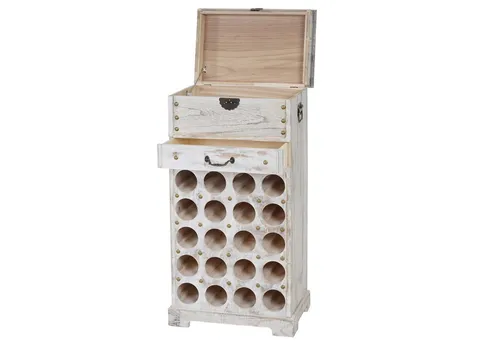 PROREGAL® Weinregal mit Truhe für 20 Flaschen – Shabby-Look - Weinregal im Shabby-Look für stilvolle Aufbewahrung von 20 Flaschen. Mit zusätzlicher Schublade für Zubehör und aus langlebigem Paulownia-Holz gefertigt. Ideal für Esszimmer, Küche oder Weinkeller.