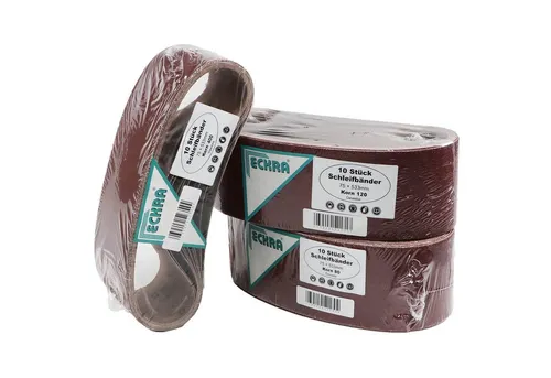 Eckra Schleifscheibe 30 Schleifbänder 75x533mm Sortiment - Praktisches Sortiment mit 30 Schleifbändern (Körnung 80, 120, 400) für Bandschleifer. Hohe Standzeit und vielseitig einsetzbar zur Bearbeitung von Holz und Metall.