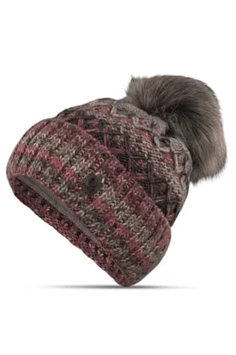 Malito - Damen Beanie Strickmütze - gefütterte Wintermütze mit Bommel - gemusterte warme Wollmütze für kalte Tage - flauschig & warm M101 - (Rosa)