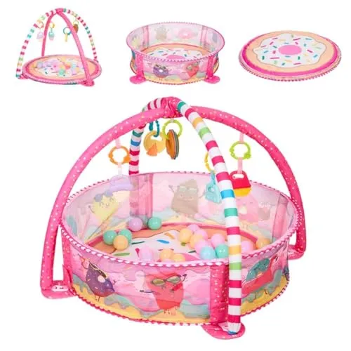 Kikka boo Spielbogen 30 Bälle Krabbeldecke Bällebad abnehmbare Spielzeuge, Farbe:rosa pink