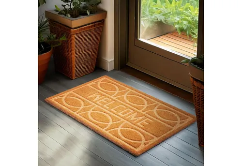BRUBAKER Fußmatte Welcome - 45 x 75 cm Schmutzfangmatte aus 100% Kokos - 3D Fußabtreter, Rechteckig, Höhe: 16 mm, Fußmatte für Außen und Innen - Wetterfest und Rutschfest - Braun