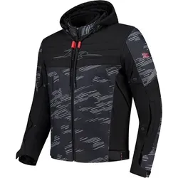 Rusty Stitches Liam Wasserdichte Motorrad Textiljacke - Motorradjacke in schwarz-grau-rot, Größe L für Männer, mit Schutzklasse AA und integrierten Protektoren für optimale Sicherheit beim Fahren.