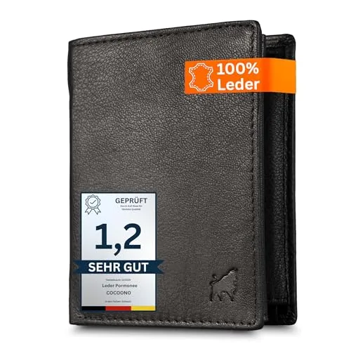 Cocoono Leder Geldbörse Herren mit RFID Schutz – Hochwertiges Echtleder Portemonnaie in Schwarz