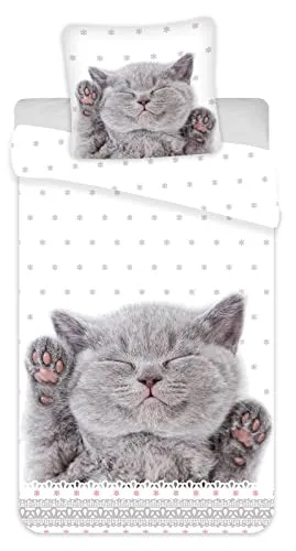 Carbotex Bettwäsche Katze - Kuscheliges Katzenbaby-Design, 135x200 & 80x80 cm aus 100% Baumwolle - Bettwäsche-Set im Katzen-Style aus temperaturausgleichender Baumwolle für besten Schlafkomfort, ideal für Katzenliebhaber und als Geschenk geeignet.