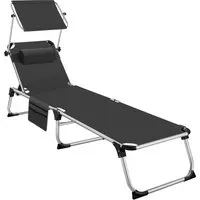 TECTAKE Sonnenliege Aurelie aus Aluminium, 6-stufig verstellbar - Gartenmöbel: Komfortable Sonnenliege mit 6-fach verstellbarer Rückenlehne, stufenlosem Sonnendach und robustem Textilene-Bezug für entspannte Stunden im Freien.