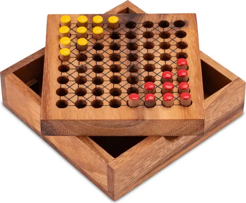 Halma Reisespiel – klassisches Strategiespiel im Mini-Holzkasten für 2 Spieler Gelb Rot