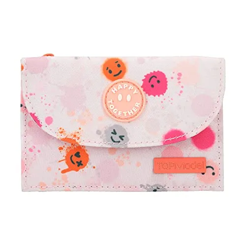 Depesche 12286 TOPModel Happy Together - Portemonnaie in Rosa mit Model-Motiv und Smiley-Muster, Geldbörse mit Fächern für Münzen, Scheine und Karten