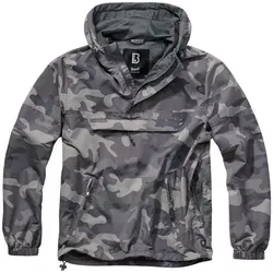 Brandit Summer Windbreaker in Grey Camo - Größe 5XL - Funktionsjacke, wind- und wasserabweisend mit Mesh Innenfutter und praktischen Reißverschlusstaschen, ideal für Outdoor-Aktivitäten.
