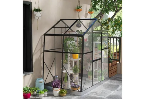 Outsunny Gewächshaus 192x131x203 cm - Schwarz - Garten-Zubehör mit optimaler Lichtdurchlässigkeit und Isolierung, ideal für ertragreiche Ernten und optimale Pflanzenpflege.