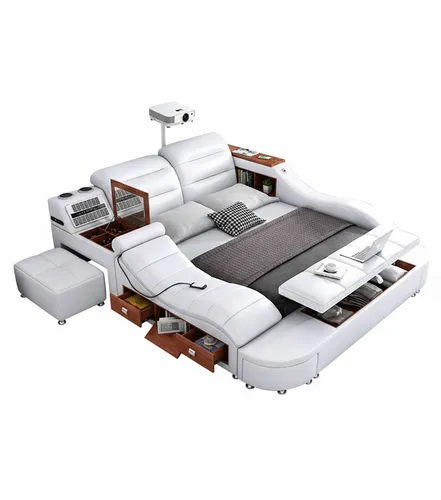 Multifunktionales Bett Moderner Stil Beigefarben Holzrahmen Bequem