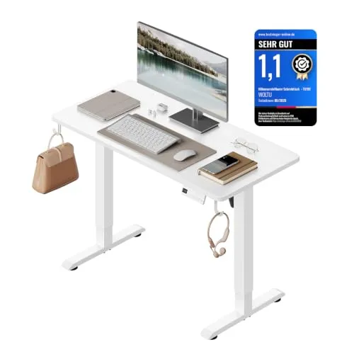 Woltu Höhenverstellbarer Schreibtisch mit Memory-Funktion, 100 cm, Weiß