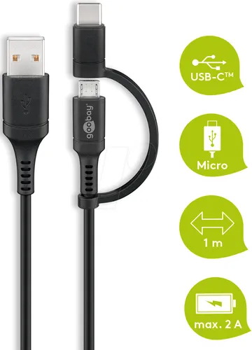 GOOBAY 71892 - Sync- & Ladekabel, USB-A -> micro B & USB-C Adapter, 1,0 m