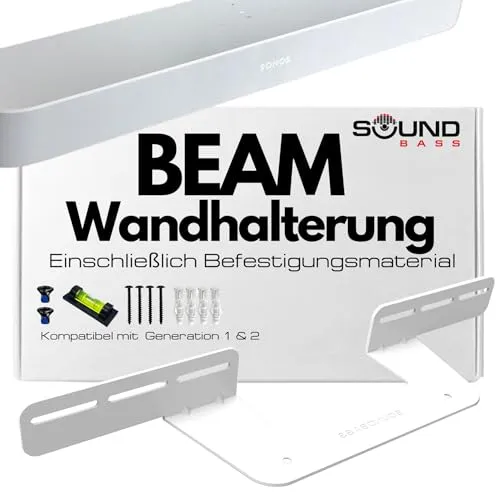Sound bass Soundbar-Halterung für Sonos Beam, Kompatibel mit Generation 1 & 2 Sonos Beam Soundbar, Inklusive sämtlichem Montagematerial, Halterungsbügel, Weiß