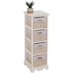 Mendler Regal Kommode mit 4 Korbschubladen, Shabby-Look, Vintage 74x25x28cm