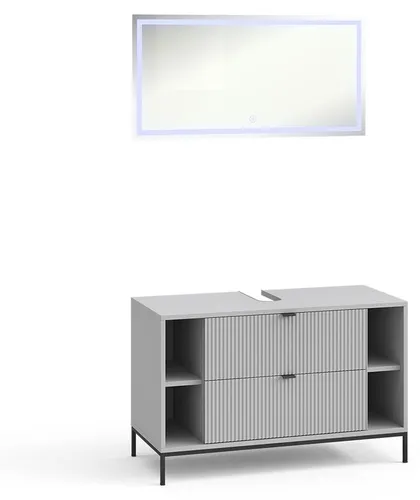 Vicco Badmöbel-Set Eliza, Grau, 100 cm – Stilvolles Badezimmer-Set - Das Vicco Badmöbel-Set Eliza vereint elegantes Design mit praktischer Funktionalität. Der Waschbeckenunterschrank und der LED-Spiegel bieten großzügigen Stauraum und sorgen für eine moderne Atmosphäre in Ihrem Badezimmer.