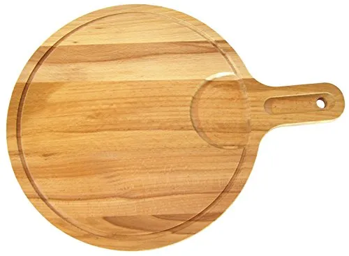 EFO Pizzabrett 30 cm | Pizzateller Holz aus massivem Buchenholz für Pizzaofen und Grill | Schneidebrett ideal zum Servieren, Backen und Schneiden | Hochwertiges Holzbrett mit Griff