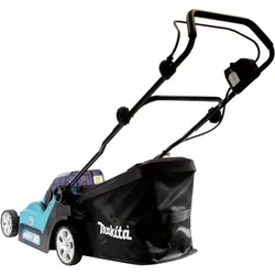 Makita DLM 382 T2 Akku Rasenmäher 36 V - Elektrorasenmäher mit 38 cm Schnittbreite, 40 L Grasfangkorb und 13-stufiger Schnitthöhenverstellung – ideal für umweltfreundliches Mähen von kleinen bis mittleren Rasenflächen.