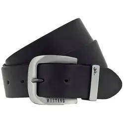 MUSTANG Ledergürtel Dornschließe aus geschwärztem Silber, mit Logo-Schriftzug, 3,5 cm schwarz 80