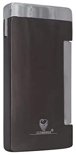 GERMANUS Jetflame Feuerzeug Flat mit Flacher Flamme, Dunkles Silber