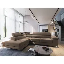 Masseno Ecksofa SELVA L-S mit Schlaffunktion und Bettkasten - Beige - Elegantes Ecksofa mit Schlaffunktion und praktischem Stauraum für Bettzeug. Ideal für Gästeübernachtungen, bietet hohen Komfort und passt perfekt in jedes Wohnzimmer.