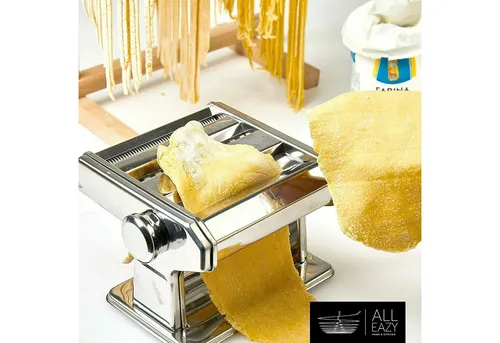 ALL EAZY Nudelmaschine aus Edelstahl – 3 in 1 Pastamaker - Nudelmaschinen, manuelle Handhabung mit Tischklemme, ideal für frische Pasta und kreative Kochabenteuer zu Hause.