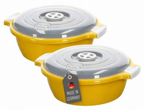 Mikrowellenschüssel Set mit Deckel und Dampfventil – 1,8 Liter - Praktisches 2er Set Mikrowellenschüsseln mit 1,8 Liter Volumen. Ideal für Erhitzen, Auftauen und Garen. Temperaturresistent von -20°C bis 120°C. Perfekt für Zuhause und unterwegs!