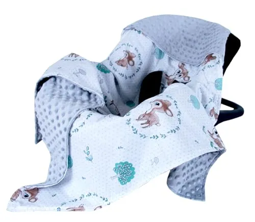 Babylux Baby EINSCHLAGDECKE 90 x 90 cm Einlage Babyschale Kinderwagen Buggy Decke Autoschale Autositz Minky Baumwolle 3-Punkt-Gurt Kleinkind Babydecke (120. Wald REH)