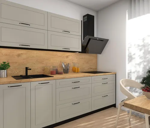 Modulare Küchenzeile KVANTUM 250cm – Individuell Gestaltbar in Vanille Matt Schwarz