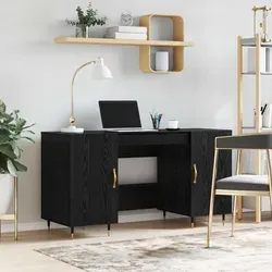 vidaXL Schreibtisch mit Regal in Schwarz Eichen-Optik 140 x 50 x 75 cm - Eleganter Schreibtisch im Industrie-Stil mit 2 Regalen für optimale Organisation. Robuste Bauweise und stilvolles Design bieten Funktionalität und Ästhetik für Büro und Homeoffice.