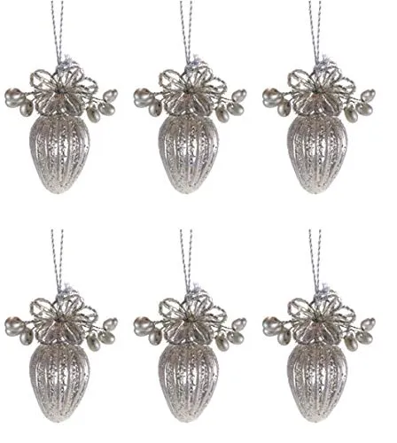 ETC nostalgischer Glasanhänger Kleiner Zapfen Champagner matt mit Glasperlenblüten Preis für 6 Stück