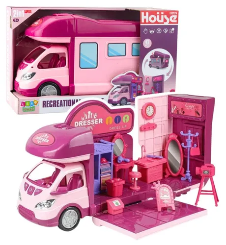 Faltbare Puppen-Camper-Garderobe, Zubehör, Pink, 42-tlg.