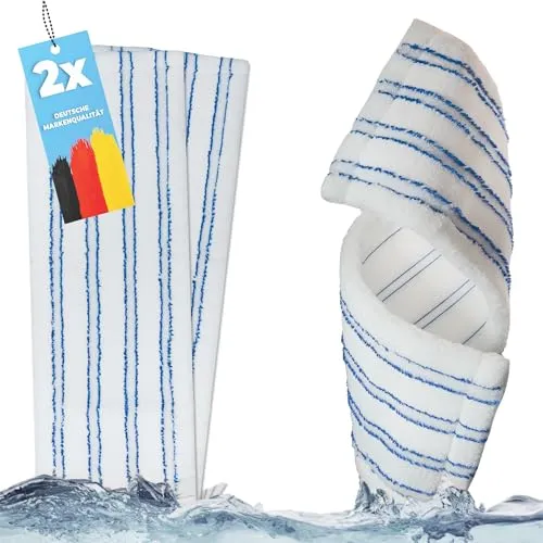 2X Microfaser Wischbezüge mit Abrasiv-Streifen – Profi Ersatz-Bezüge für 40 cm Mopphalter – Wischmopp Ersatzbezug Bodenwischer f. Parkett, Laminat, Fliesen UVM.