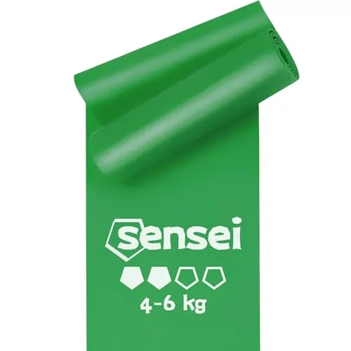 SENSEI® Gymnastikband (4-6 kg) – Extra Lang 200 cm Fitnessband Grün Mittel für Ganzkörpertraining – Latex Widerstandsband für Frauen & Po-Training