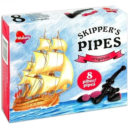 Skipper’s Pipes Original Lakritz 8 Stück 136g - Leckere Lakritz-Snacks im maritimen Design, ideal für Naschkatzen. Genießen Sie den einzigartigen Geschmack aus Schweden, perfekt für jede Gelegenheit.
