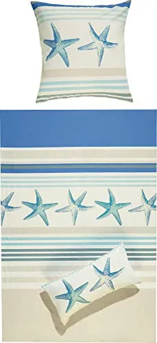 REDBEST Bettwäsche Renforcé blau-beige Größe 1x 135x200 cm + 1x 80x80 cm