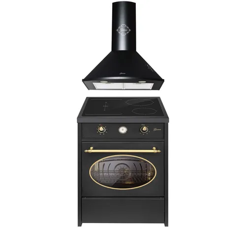 GURARI Retro Induktions-Standherd mit Dunstabzugshaube 60 cm - Eleganter Induktions-Standherd mit 60 l Backofen und 4 Kochzonen. Der 1-fach-Teleskopauszug sorgt für komfortables Backen, ideal für moderne Küchen.