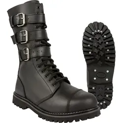 BRANDIT Phantom Boots mit Buckle, 8 - Schwarz - Wanderschuhe mit 3 Lederschnallen und Stahlkappe, aus robustem Glattleder für höchste Langlebigkeit und Tragekomfort – der perfekte Begleiter für Abenteuer und Freizeit.