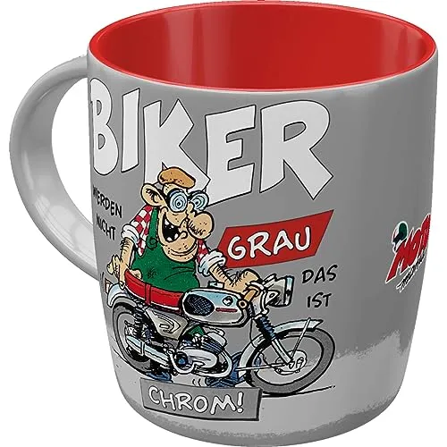 Nostalgic-Art Retro Kaffeebecher, 330 ml, MOTOmania – Biker Chrom – Geschenk-Idee für Biker, Original Lizenzprodukt (OLP), Keramik-Tasse für Kaffee, Vintage Design