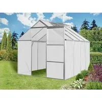 Floraworld Gewächshaus 4,8 m² - Garten-Zubehör: Robustes Gewächshaus mit Aluminiumrahmen und Polycarbonatplatten, ideal für Hobbygärtner zur Pflanzenanzucht und -pflege.