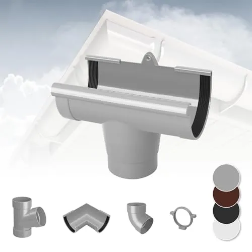 RAINWAY L Regenrinnen System (Rinnenstutze grau) - PVC-U Kunststoff in 4 Farben, für Dachflächen > 100m² empfohlen, Ablauf Ablaufstutzen Einhangstutzen