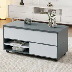 Tisch Höhenverstellbar Aus Spanplatte Grau-weiß 100 X 98 Cm Mit Stauraum, Schublade Und Rollen