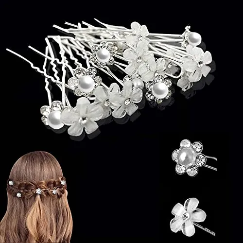20pcs Hochzeit Haarnadeln Perlen Blumen Braut Haarschmuck Strass für Brautfrisur,2 Stil U-förmig Haarnadeln Kommunion Party,Haarspange Für Frauen und Mädchen