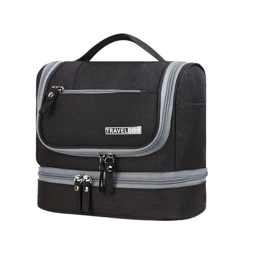 Kulturbeutel für Damen und Herren,Wasserabweisende Reise-Make-up-Tasche mit Haken zum Aufhängen,3-in-1 Kulturtasche, Reise Kulturtasche mit verbessertem Konzept [2025] (Schwarz)