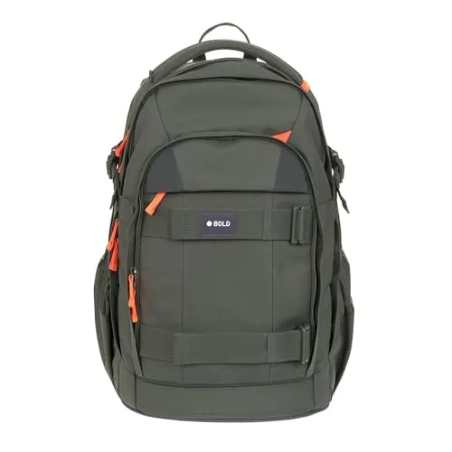 LÄSSIG Schulrucksack Bold Dark Olive mit Reflektoren - Ergonomischer Schulranzen für Kinder ab 8 Jahren, höhenverstellbar und schmutz- sowie wasserabweisend, ideal für einen gesunden Rücken und nachhaltige Nutzung.