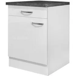FlexWell Küchenunterschrank, Weiß, Weiß Hochglanz, Metall, 1 Fächer, 1 Schublade(n) Schubladen, einzeln stellbar, 60x86x60 cm, Made in Germany, individuell planbar, Küchen, Küchenmöbel, Küchenschränke, Küchenunterschränke
